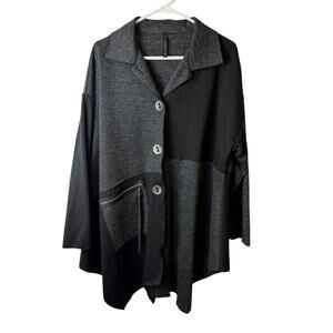 IC by Connie K Gray Asymmetrical Jacket XL Mixed Media Lagenlook Artsy Statement